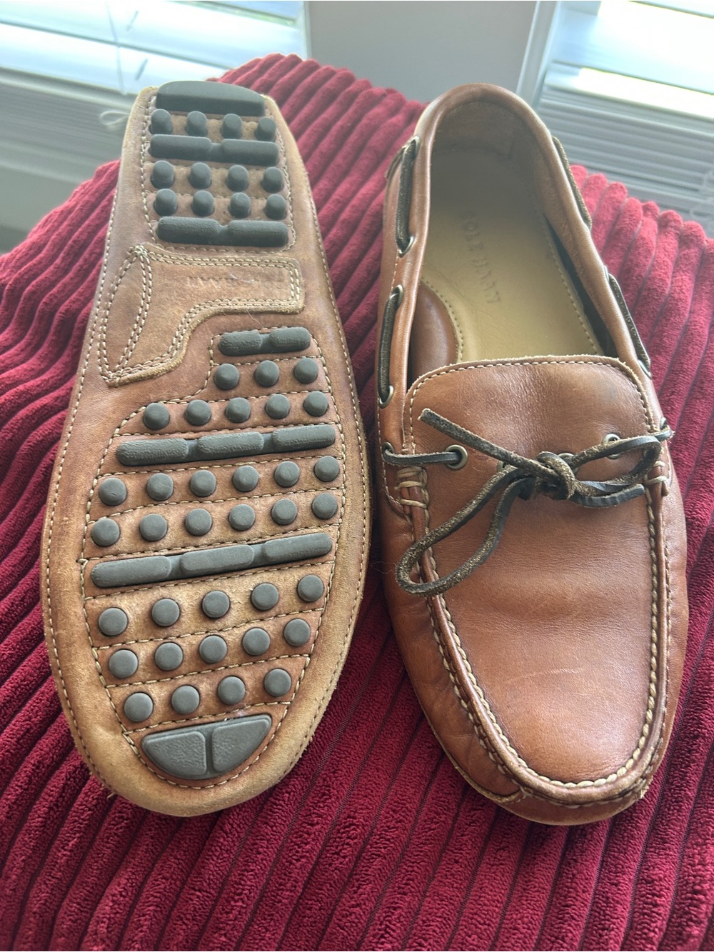 Cole Haan Tan Leather Lace-Trim Driving Loafers